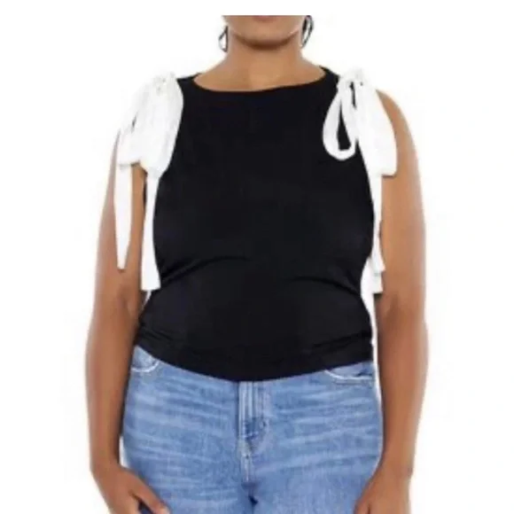 Forever 21 Black Tank Top with White Tie Straps - Picture 5 of 13